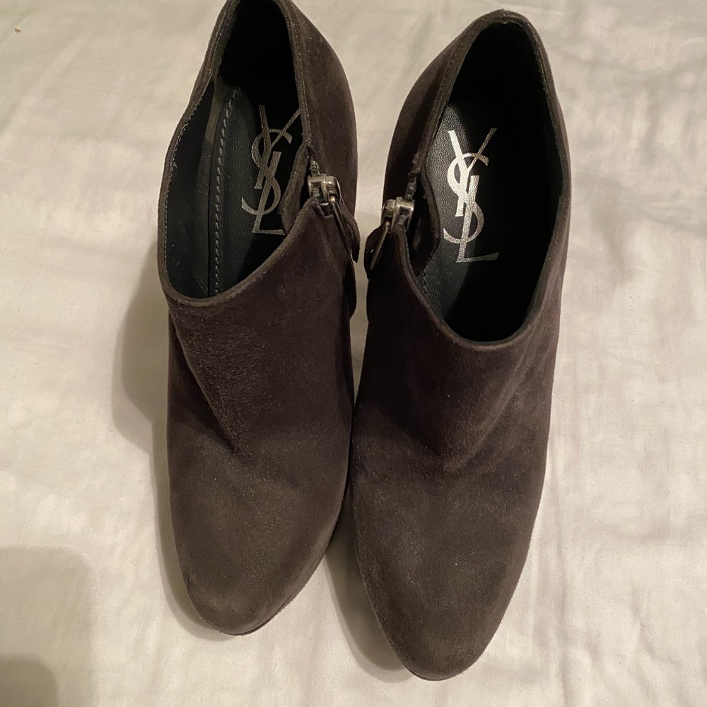 YSL gray suede booties